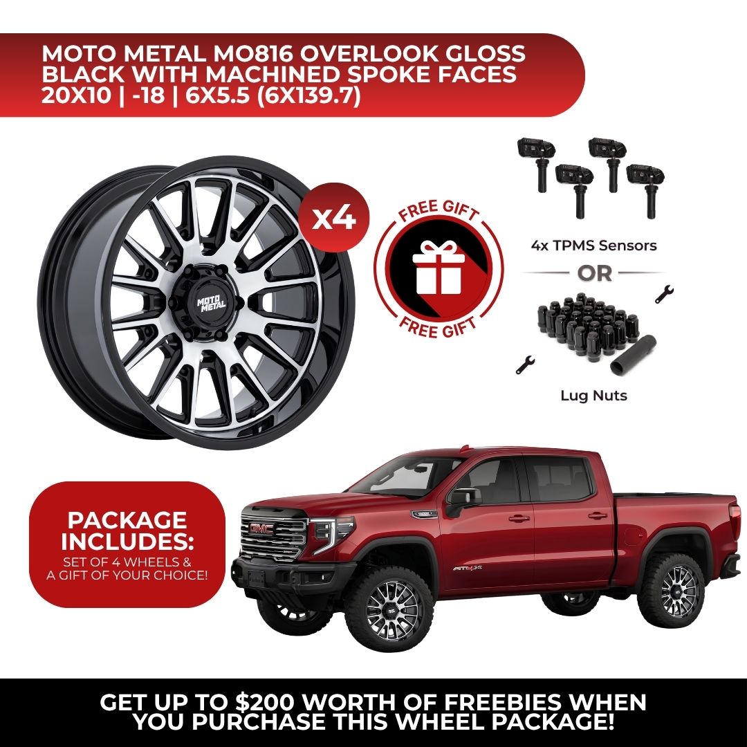 Moto Metal MO816 Overlook 20x10 6x139.7 4pcs | Fits GMC Sierra 1500 | Free TPMS Sensors or Lug Nuts