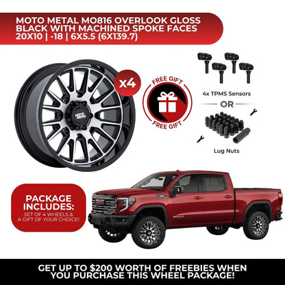 Moto Metal MO816 Overlook 20x10 6x139.7 4pcs | Fits GMC Sierra 1500 | Free TPMS Sensors or Lug Nuts