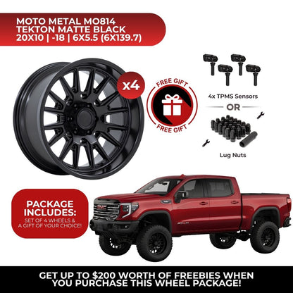 Moto Metal MO814 Tekton 20x10 6x139.7 4pcs | Fits GMC Sierra 1500 | Free TPMS Sensors or Lug Nuts