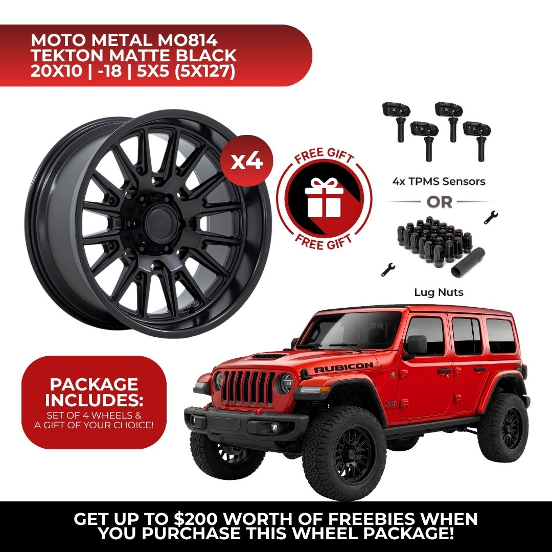 Moto Metal MO814 Tekton 20x10 5x127 4pcs | Fits Jeep Wrangler | Free TPMS Sensors or Lug Nuts