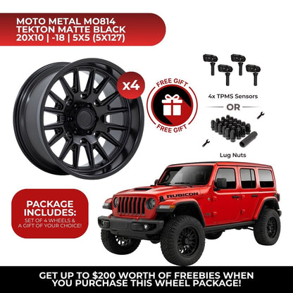 Moto Metal MO814 Tekton 20x10 5x127 4pcs | Fits Jeep Wrangler | Free TPMS Sensors or Lug Nuts