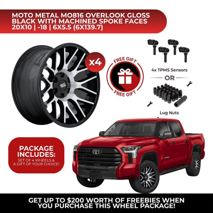 Moto Metal MO816 Overlook 20x10 6x139.7 GBM 4pcs | Fits Toyota Tundra | Free TPMS Sensors or Lug Nuts