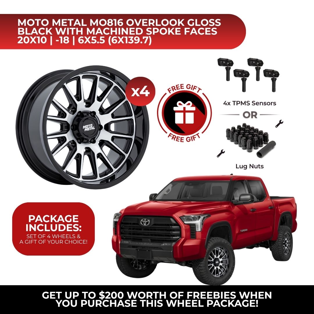 Moto Metal MO816 Overlook 20x10 6x139.7 4pcs | Fits Toyota Tundra | Free TPMS Sensors or Lug Nuts