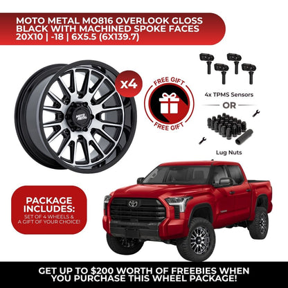 Moto Metal MO816 Overlook 20x10 6x139.7 4pcs | Fits Toyota Tundra | Free TPMS Sensors or Lug Nuts