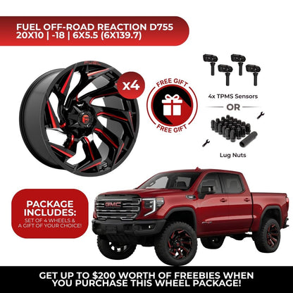 Fuel D755 Reaction 20x10 6x139.7 4pcs | Fits GMC Sierra 1500 | Free TPMS Sensors or Lug Nuts