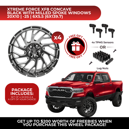 Xtreme Force XF-8 Concave 20x10 6x139.7 4pcs | Fits RAM 1500 | Free TPMS Sensors or Lug Nuts