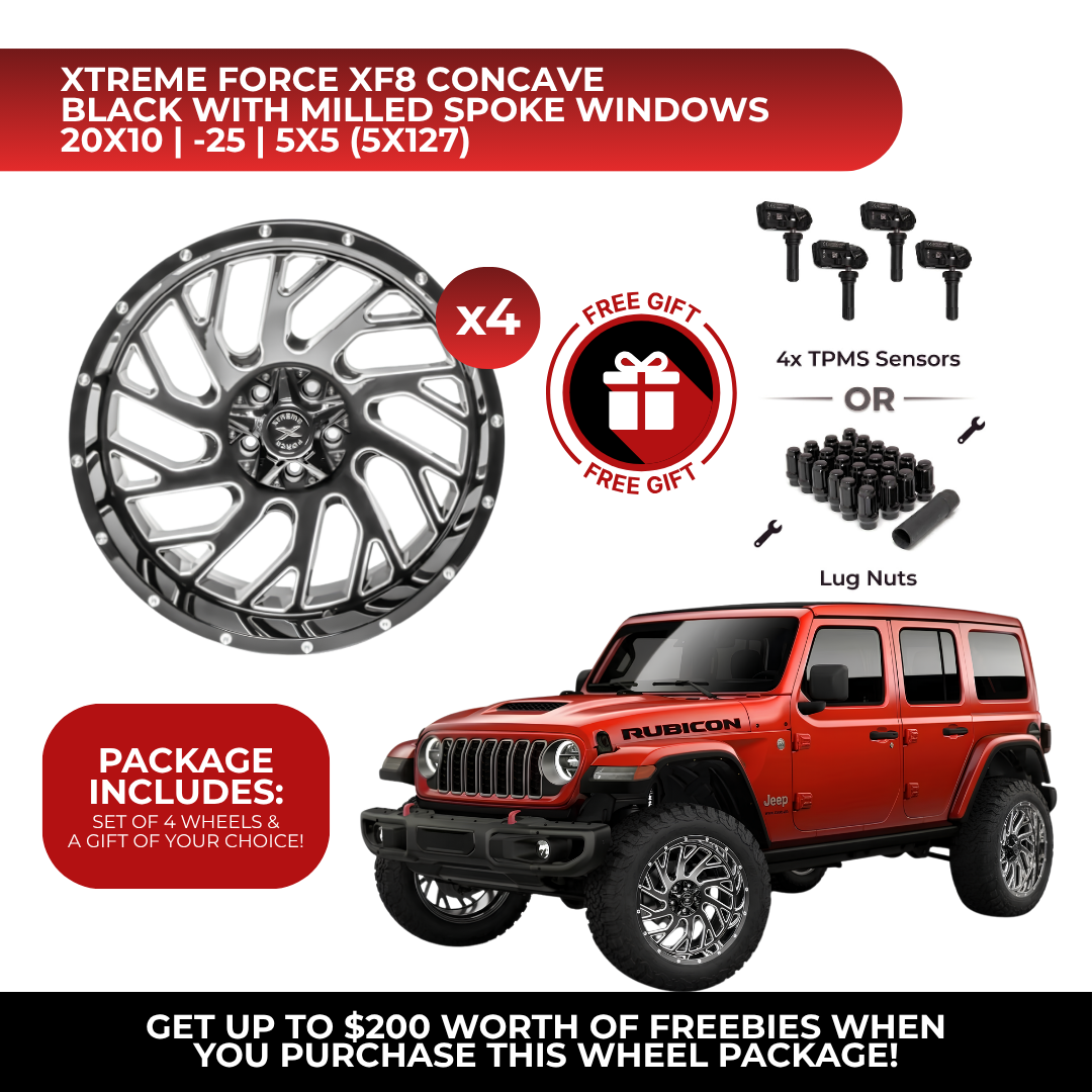 Xtreme Force XF-8 Concave 20x10 5x127 4pcs | Fits Jeep Wrangler | Free TPMS Sensors or Lug Nuts