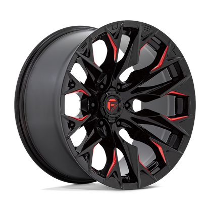 Fuel 1PC D823 FLAME 20X10 -18 6X139.7 GLOSS BLACK MILLED WITH CANDY RED