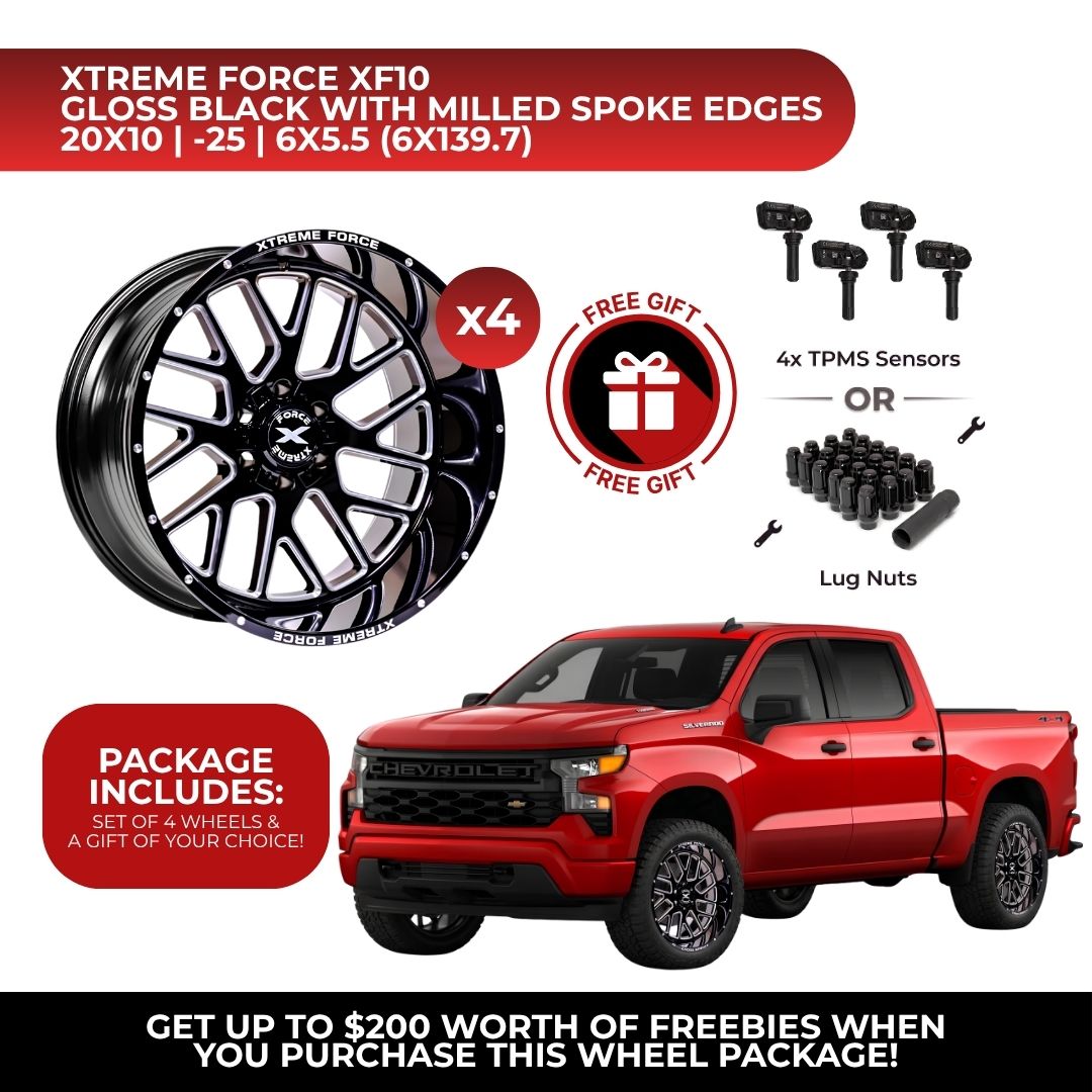 Xtreme Force XF-10 20x10 6x139.7 4pcs | Fits Chevy Silverado 1500 | Free TPMS Sensors or Lug Nuts