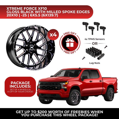 Xtreme Force XF-10 20x10 6x139.7 4pcs | Fits Chevy Silverado 1500 | Free TPMS Sensors or Lug Nuts