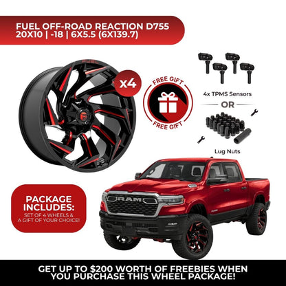 Fuel D755 Reaction 20x10 6x139.7 4pcs | Fits RAM 1500 | Free TPMS Sensors or Lug Nuts