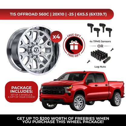 TIS 560C 20x10 -25 6x139.7 4pcs | Fits Chevy Silverado 1500 | Free TPMS Sensors or Lug Nuts