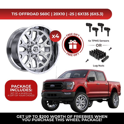 TIS 560C 20x10 -25 6x135 4pcs | Fits Ford F-150 | Free TPMS Sensors or Lug Nuts