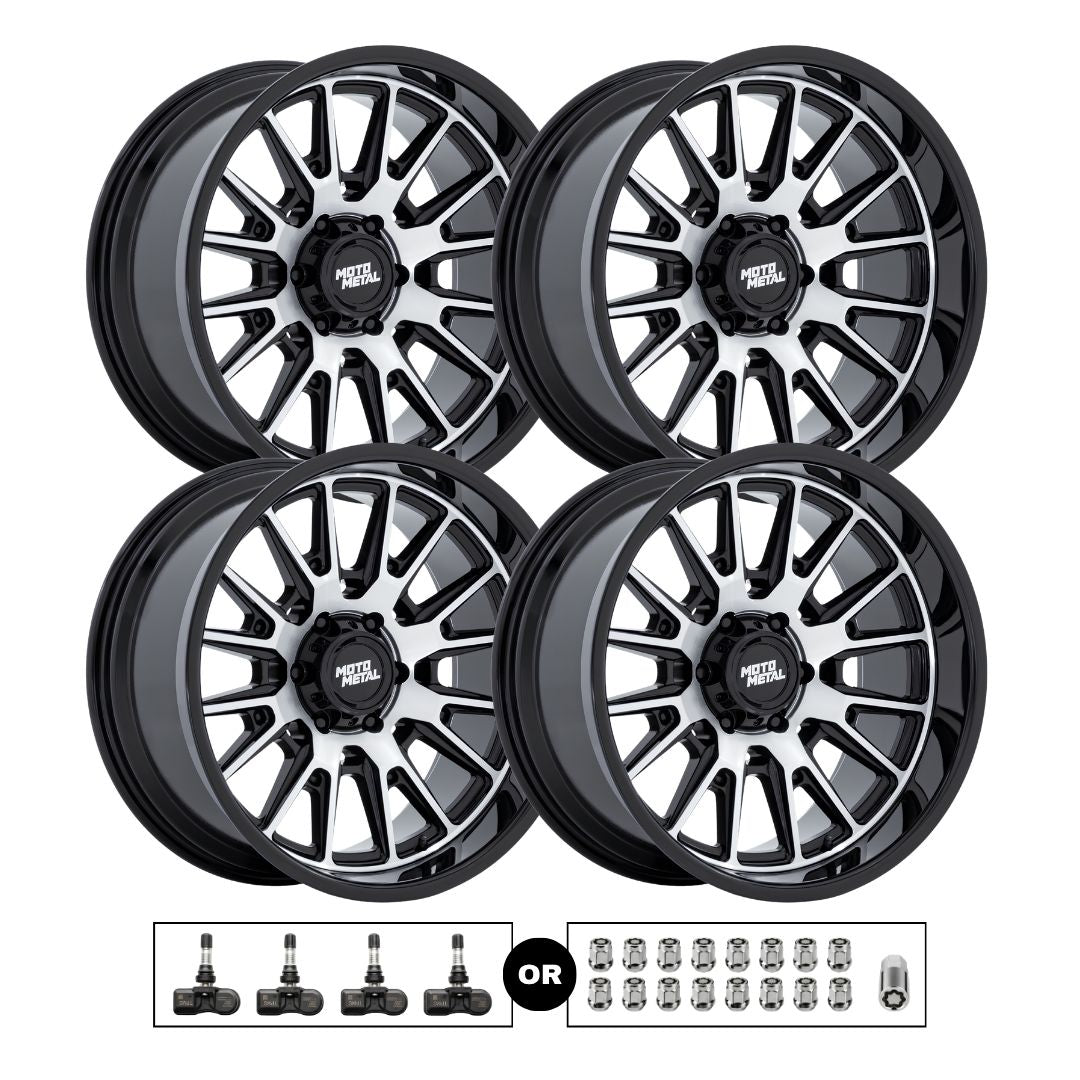 Moto Metal MO816 Overlook 20x10 6x139.7 4pcs | Fits Chevy Silverado 1500 | Free TPMS Sensors or Lug Nuts