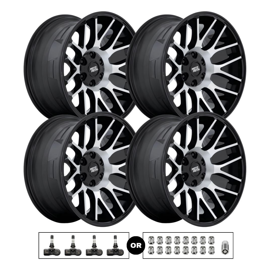 Moto Metal MO816 Overlook 20x10 6x139.7 GBM 4pcs | Fits Chevy Silverado 1500 | Free TPMS Sensors or Lug Nuts