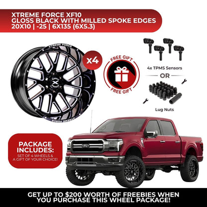Xtreme Force XF-10 20x10 6x135 4pcs | Fits Ford F-150 | Free TPMS Sensors or Lug Nuts