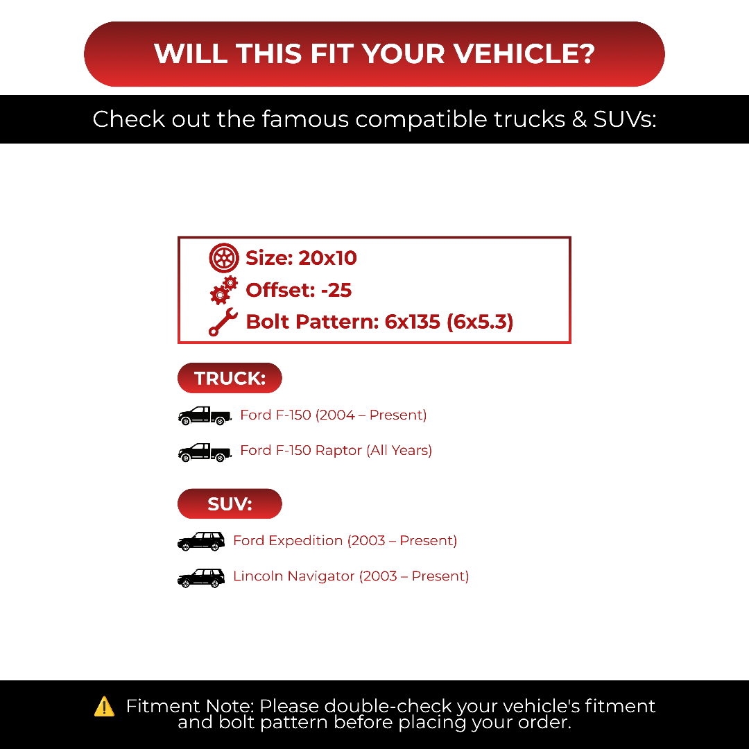 TIS 547BM 20x10 -25  6x135  4pcs | Fits Ford F-150 | Free TPMS Sensors or Lug Nuts