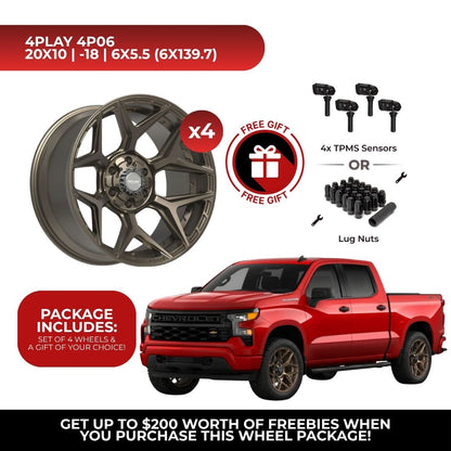 4Play 4P06 20x10 6x139.7 Bronze 4pcs | Fits Chevy Silverado 1500 | Free TPMS Sensors or Lug Nuts