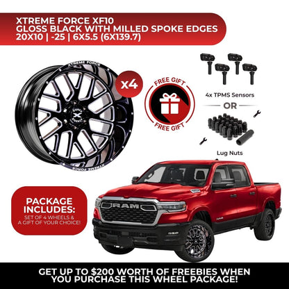Xtreme Force XF-10 20x10 6x139.7 4pcs | Fits RAM 1500 | Free TPMS Sensors or Lug Nuts