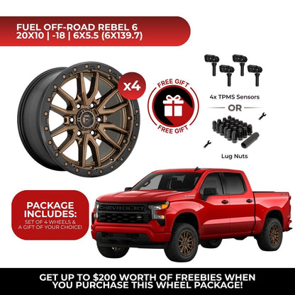 Fuel D681 Rebel 20x10 6x139.7 4pcs | Fits Chevy Silverado 1500 | Free TPMS Sensors or Lug Nuts