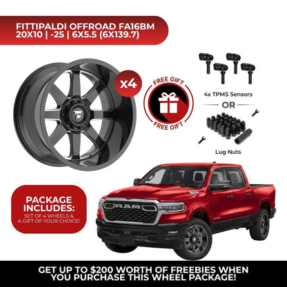 Fittipaldi Offroad FA16BM 20x10 6x139.7 4pcs | Fits RAM 1500 | Free TPMS Sensors or Lug Nuts