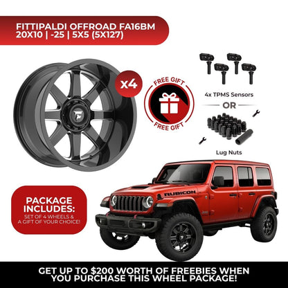 Fittipaldi Offroad FA16BM 20x10 5x127 4pcs | Fits Jeep Wrangler | Free TPMS Sensors or Lug Nuts