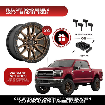 Fuel D681 Rebel 20x10 6x135 4pcs | Fits Ford F-150 | Free TPMS Sensors or Lug Nuts