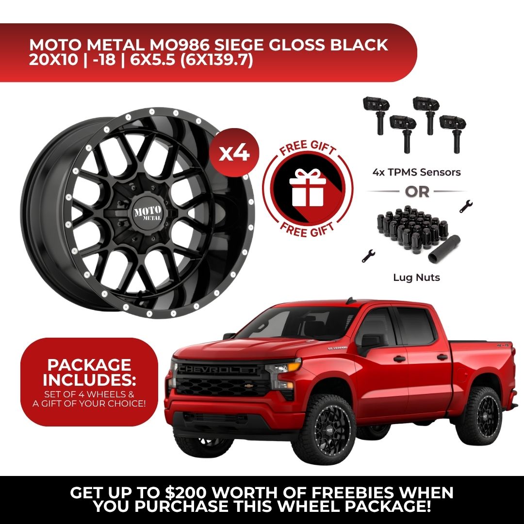 Moto Metal MO986 Siege 20x10 6x139.7 4pcs | Fits Chevy Silverado 1500 | Free TPMS Sensors or Lug Nuts