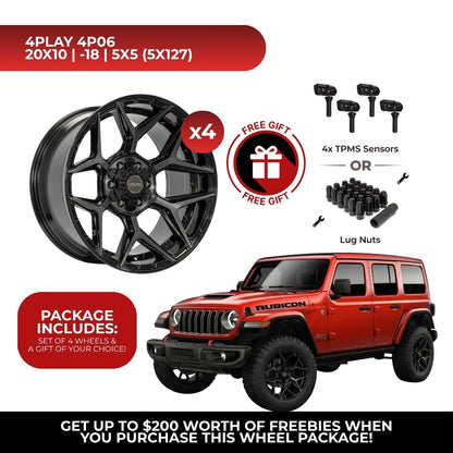 4Play 4P06 20x10 6x139.7 BBT 4pcs | Fits Jeep Wrangler | Free TPMS Sensors or Lug Nuts