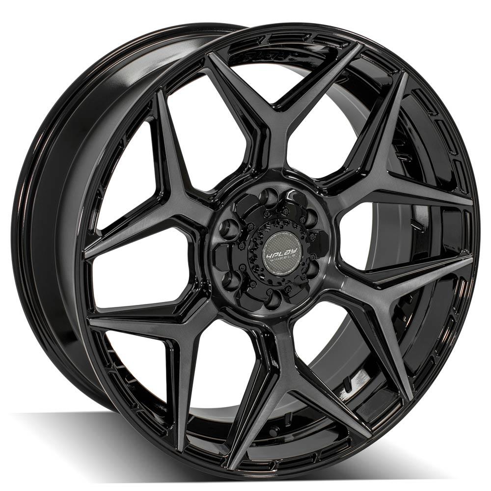 4Play 4P06 22x12 -44 5x127/5x139.7 Gloss Black with Brushed Spoke Faces