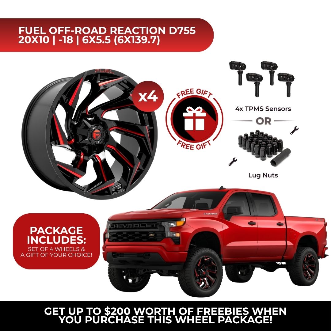 Fuel D755 Reaction 20x10 6x139.7 4pcs | Fits Chevy Silverado 1500 | Free TPMS Sensors or Lug Nuts