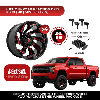 Fuel D755 Reaction 20x10 6x139.7 4pcs | Fits Chevy Silverado 1500 | Free TPMS Sensors or Lug Nuts