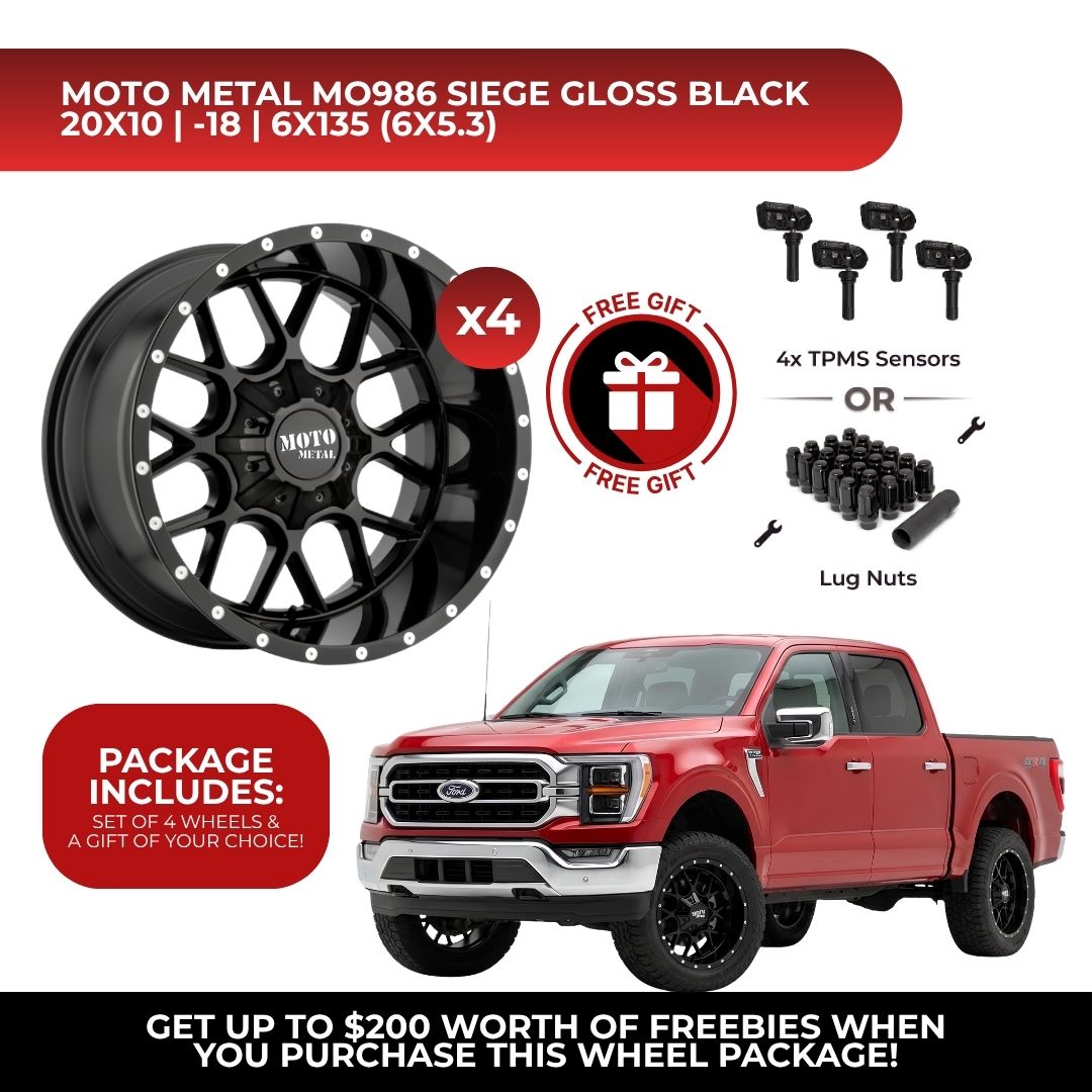 Moto Metal MO986 Siege 20x10 6x135 4pcs | Fits Ford F-150 | Free TPMS Sensors or Lug Nuts