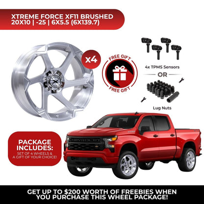 Xtreme Force XF-11 20x10 6x139.7 4pcs | Fits Chevy Silverado 1500 | Free TPMS Sensors or Lug Nuts