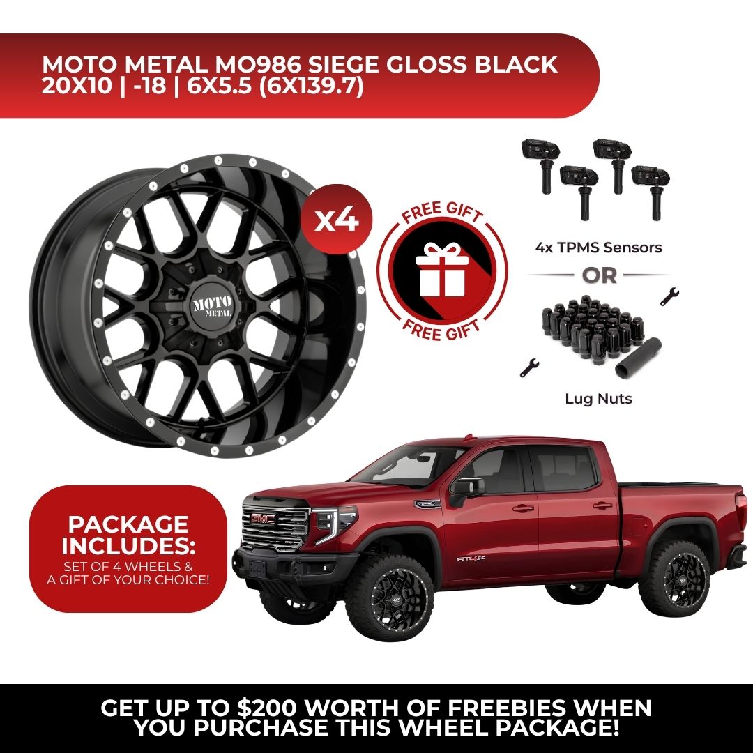 Moto Metal MO986 Siege 20x10 6x139.7 4pcs | Fits GMC Sierra 1500 | Free TPMS Sensors or Lug Nuts