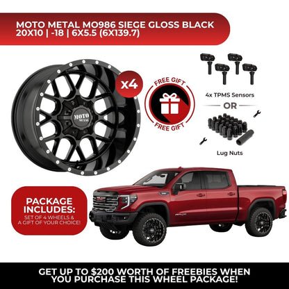 Moto Metal MO986 Siege 20x10 6x139.7 4pcs | Fits GMC Sierra 1500 | Free TPMS Sensors or Lug Nuts