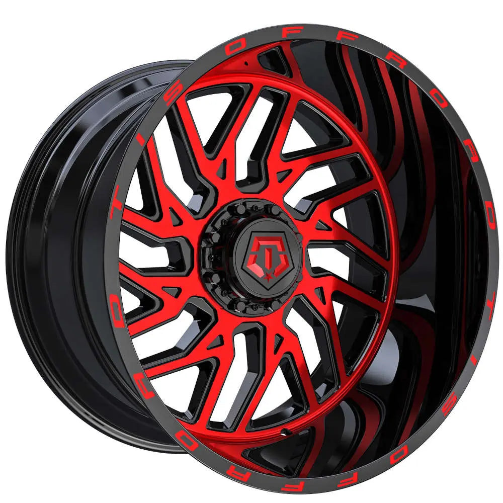TIS 544MBR 20X12 ET -44 BOLT PATTERN 6X135 6X139 GLOSS BLACK MCHINES SPOKE AND RED TINT