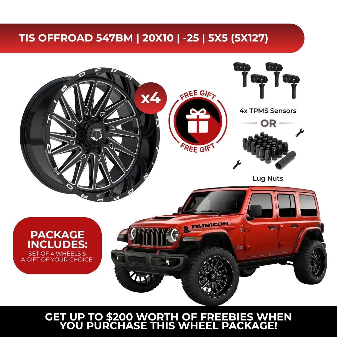TIS 547BM 20x10 -25 5x127 4pcs | Fits Jeep Wrangler | Free TPMS Sensors or Lug Nuts