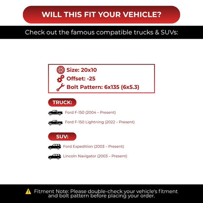Xtreme Force XF-11 20x10 6x135 4pcs | Fits Ford F-150 | Free TPMS Sensors or Lug Nuts
