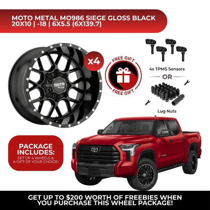 Moto Metal MO986 Siege 20x10 6x139.7 4pcs | Fits Toyota Tundra | Free TPMS Sensors or Lug Nuts