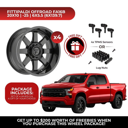 Fittipaldi Offroad FA16B 20x10 6x139.7 4pcs | Fits Chevy Silverado 1500 | Free TPMS Sensors or Lug Nuts
