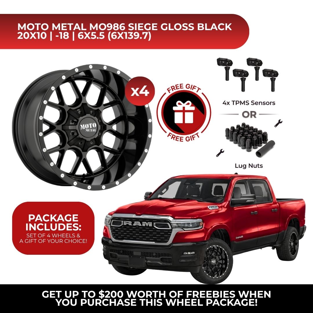 Moto Metal MO986 Siege 20x10 6x139.7 4pcs | Fits RAM 1500 | Free TPMS Sensors or Lug Nuts