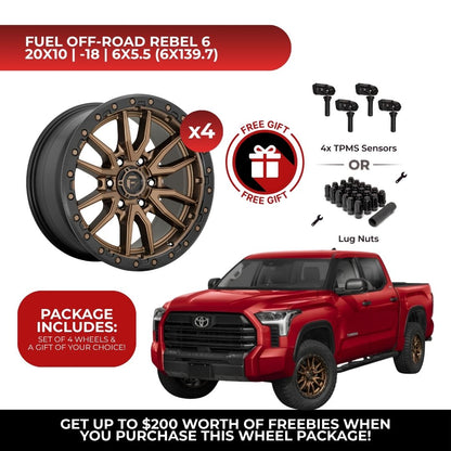 Fuel D681 Rebel 20x10 6x139.7 4pcs | Fits Toyota Tundra | Free TPMS Sensors or Lug Nuts