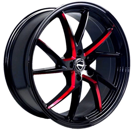 ELEGANCE SHARP 22x9 35 5x114.3 Gloss Black Candy Red Milled, Gloss Black Lip