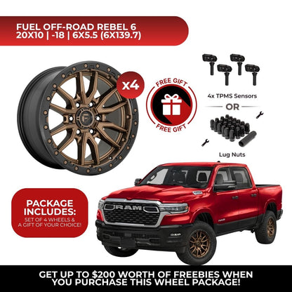 Fuel D681 Rebel 20x10 6x139.7 4pcs | Fits RAM 1500 | Free TPMS Sensors or Lug Nuts