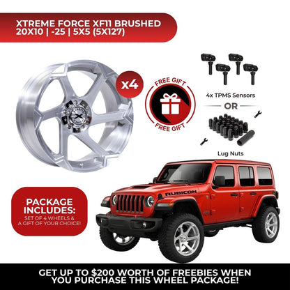 Xtreme Force XF-11 20x10 5x127 4pcs | Fits Jeep Wrangler | Free TPMS Sensors or Lug Nuts