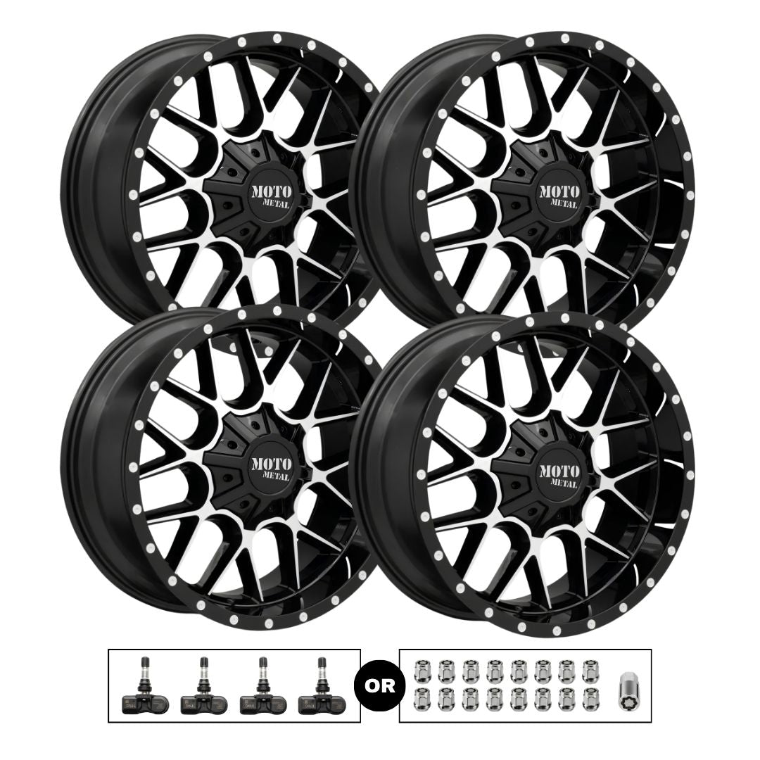 Moto Metal MO986 Siege 20x10 6x139.7 GBM 4pcs | Fits GMC Sierra 1500 | Free TPMS Sensors or Lug Nuts