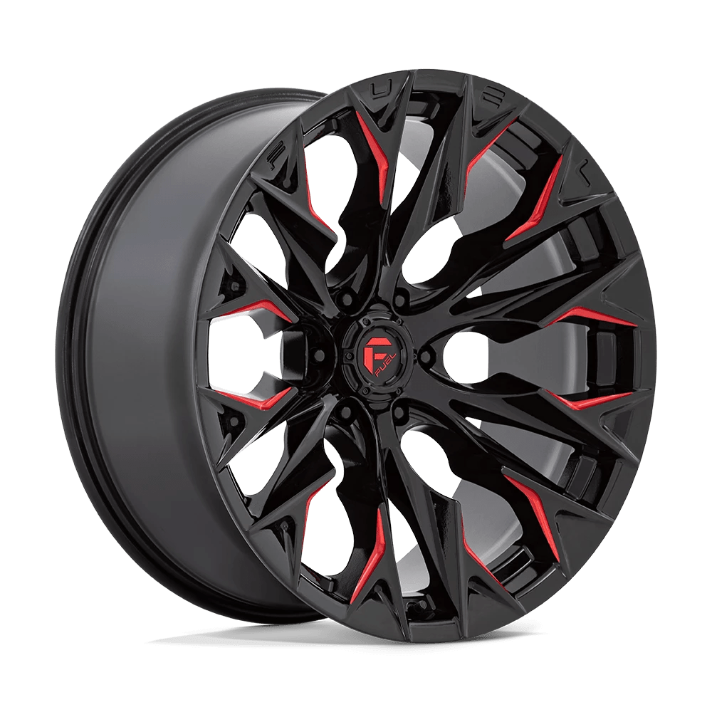 Fuel 1PC D823 FLAME 22X10 -18 6X139.7 GLOSS BLACK MILLED WITH CANDY RED