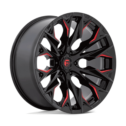 Fuel 1PC D823 FLAME 22X10 -18 6X139.7 GLOSS BLACK MILLED WITH CANDY RED