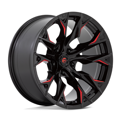 Fuel 1PC D823 FLAME 22X12 -44 5X127 GLOSS BLACK MILLED WITH CANDY RED